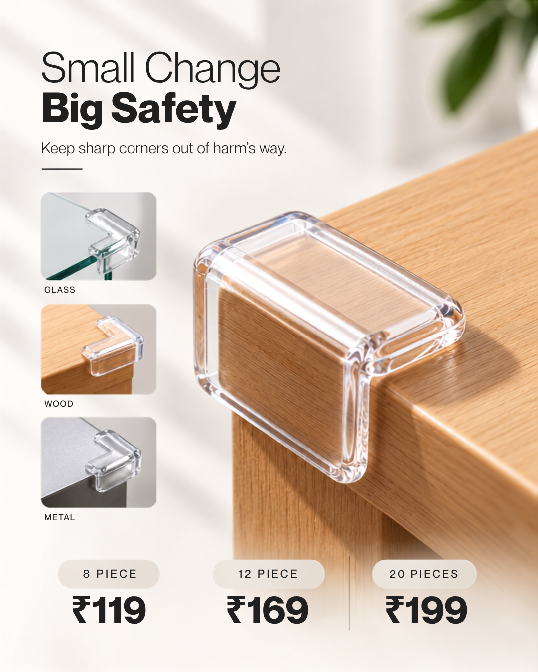 Baby Safety Corner & Edge Protector – Soft Cushion Guards for Sharp Furniture & Table Edges | 8, 12 & 20 Pieces