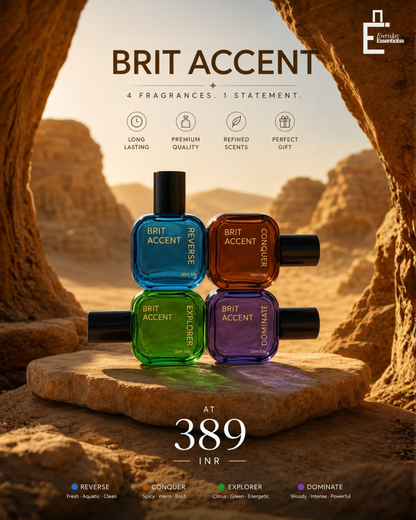 BRIT ACCENT Luxury Perfume Gift Set for Men – Pack of 4 Eau De Parfum | 80 ML